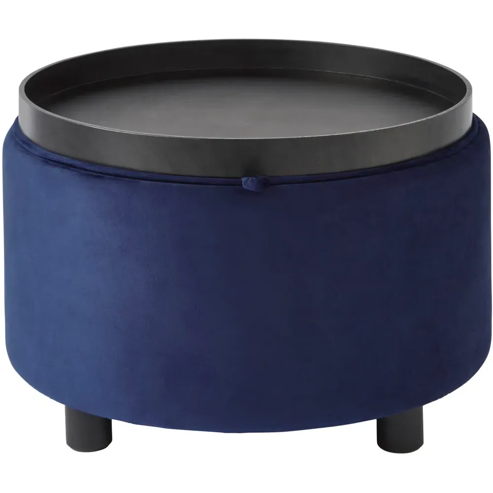 Leylani Tray Table Storage Stool - Blue, Velvet