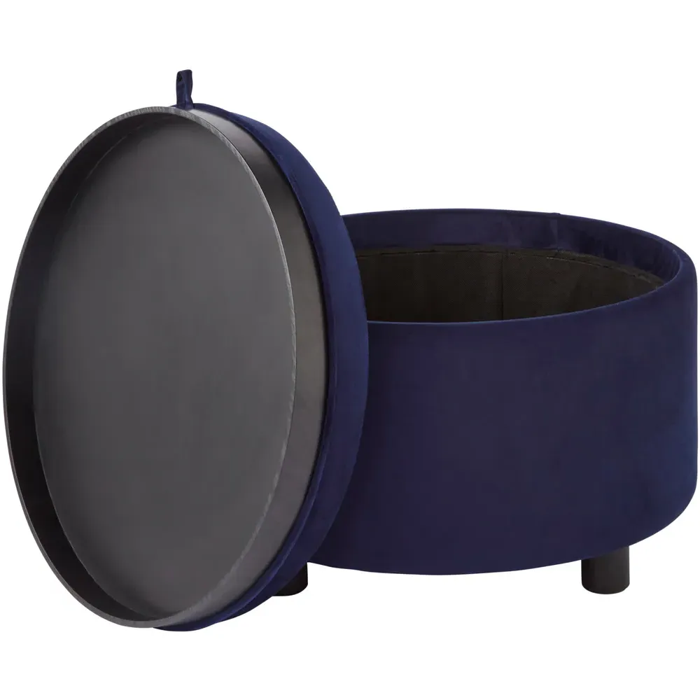 Leylani Tray Table Storage Stool - Blue, Velvet
