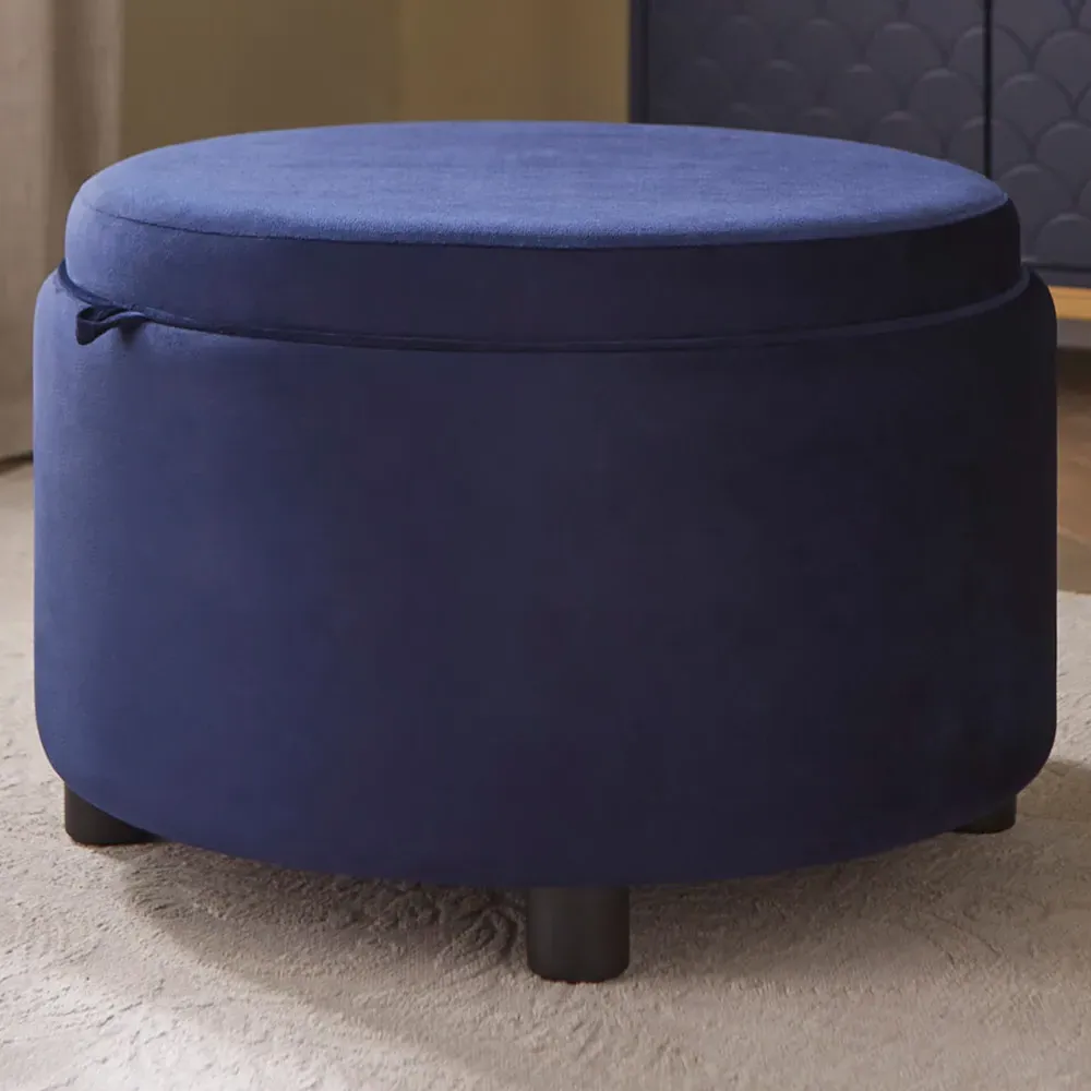 Leylani Tray Table Storage Stool - Blue, Velvet image