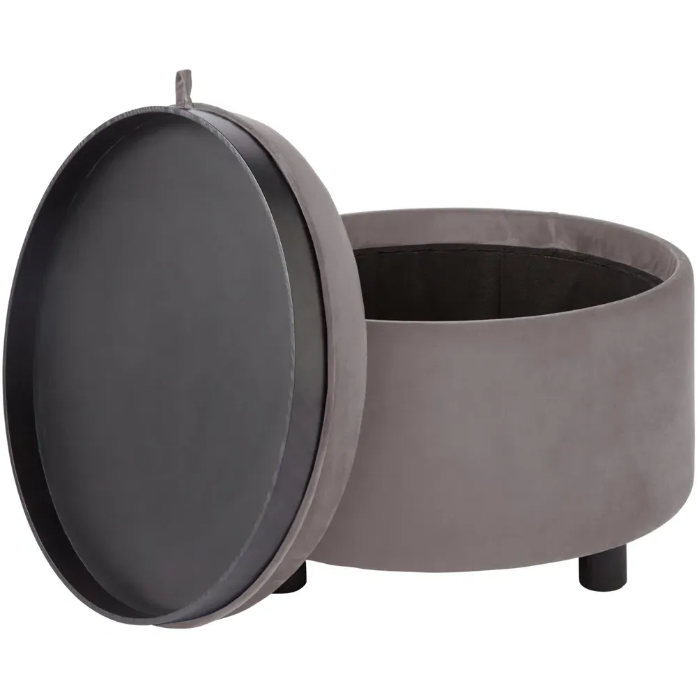 Leylani Tray Table Storage Stool - Grey, Velvet