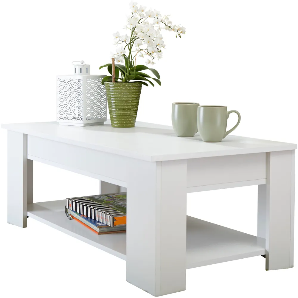 Lift Up Coffee Table with Storage - White