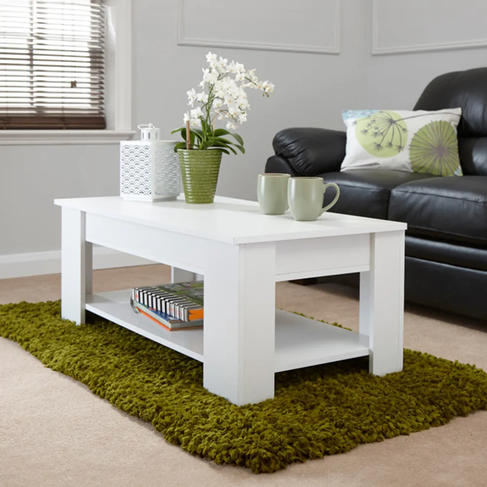 Lift Up Coffee Table with Storage - White