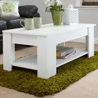 Lift Up Coffee Table with Storage - White