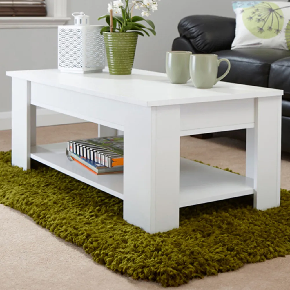Lift Up Coffee Table with Storage - White image