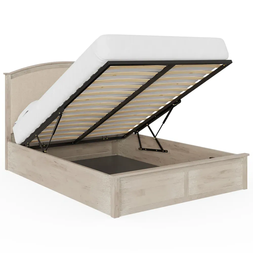 Madrid Double Ottoman Bed with Storage - Cream, Oak