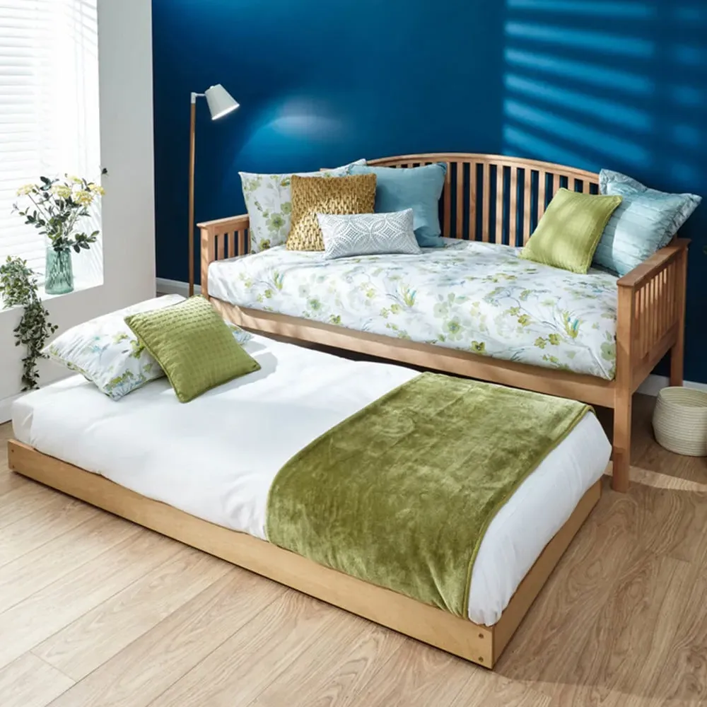 Madrid Single Day Bed with Trundle - Brown, Oak Wood