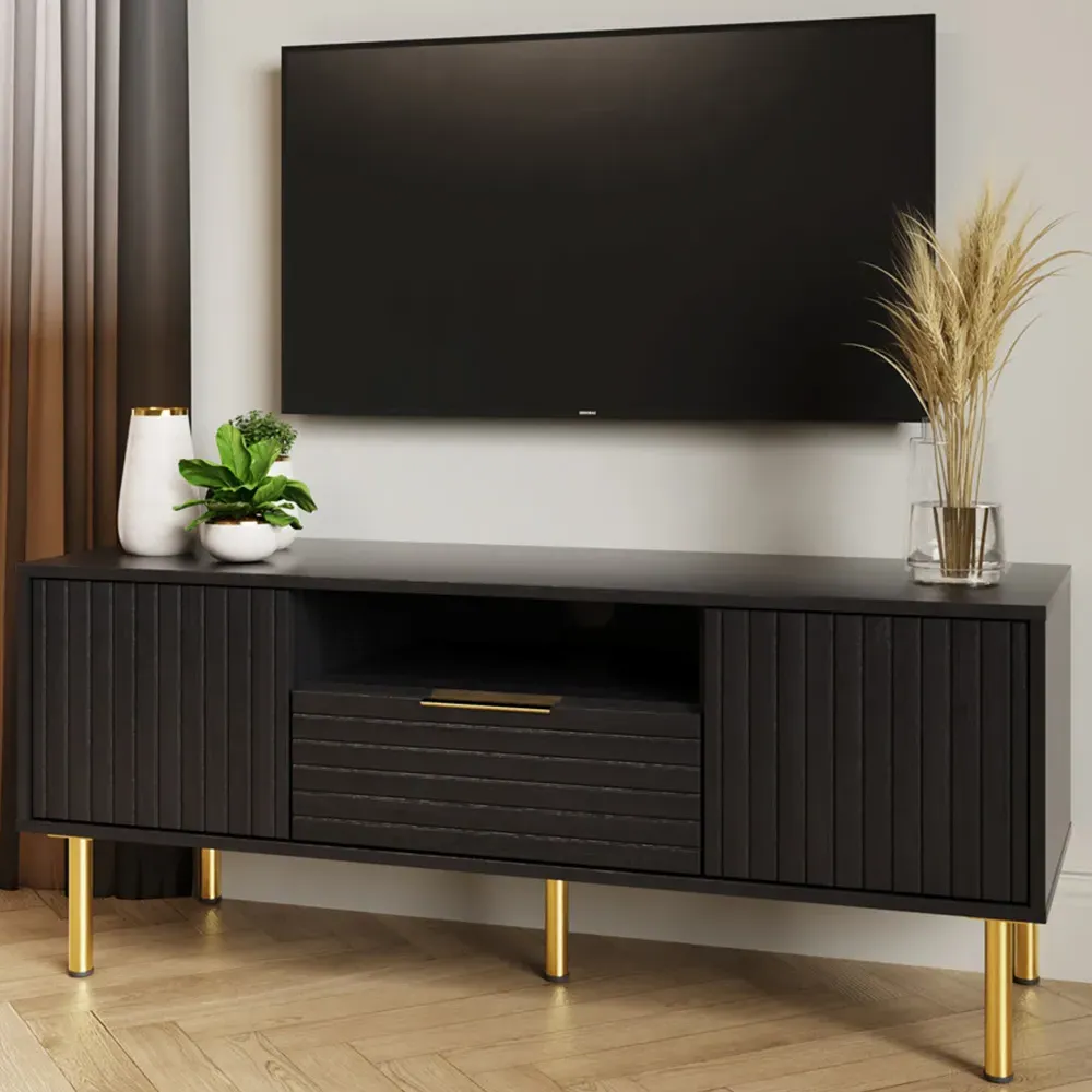 Nervata 2 Door Single Drawer TV Unit - Black image