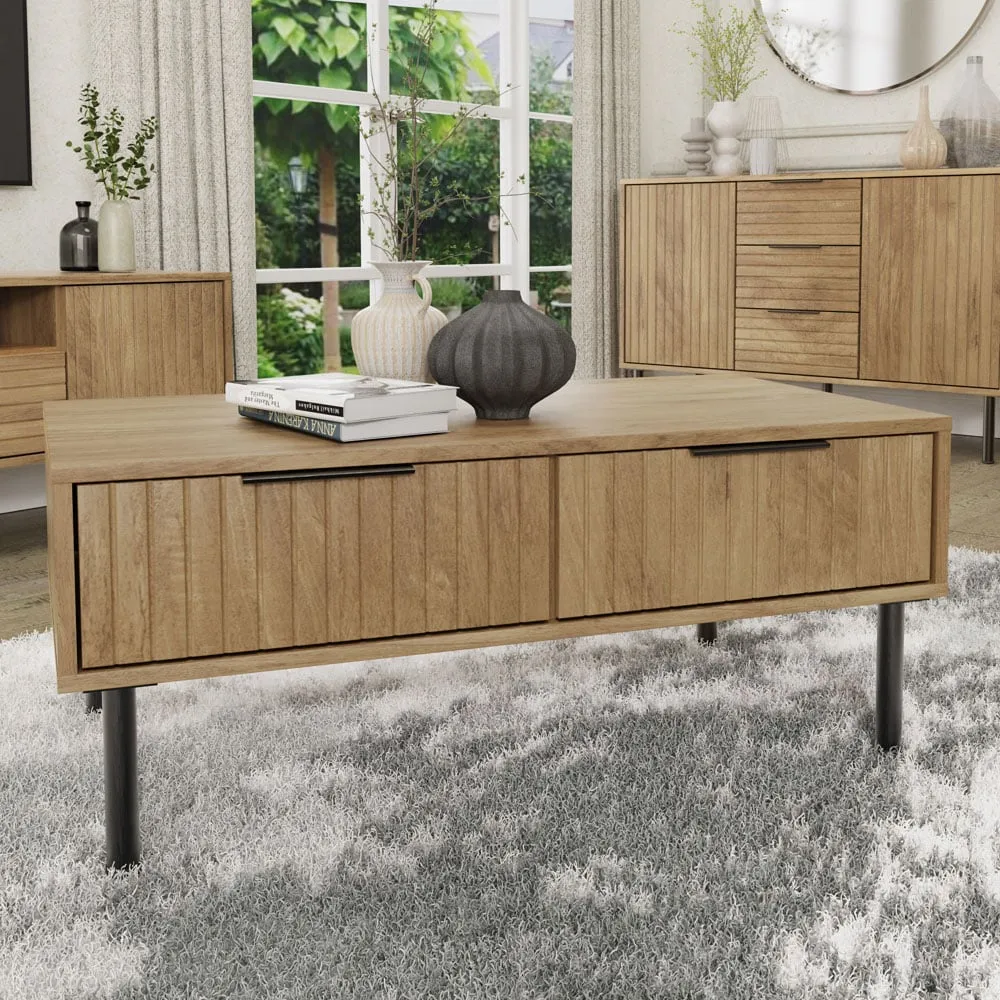 Nervata 2 Drawer Coffee Table - Brown, Oak image