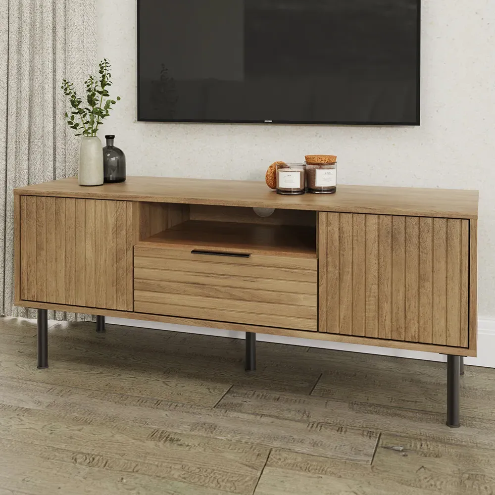 Nervata Single Drawer 2 Door TV Unit - Oak