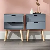 Nyborg 2 Drawer Bedside Table Set of 2 - Dark Grey