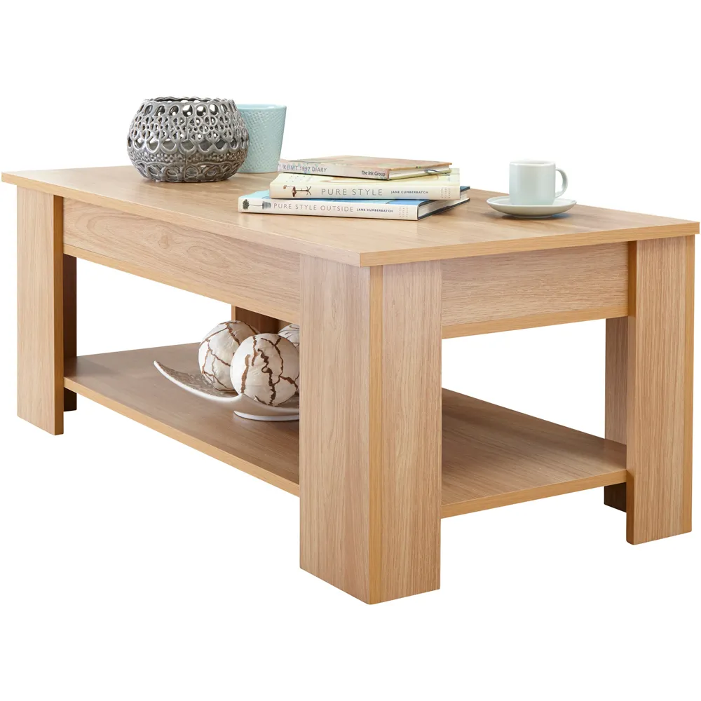 Oak Wood Lift Up Coffee Table - Brown