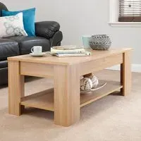 Oak Wood Lift Up Coffee Table - Brown