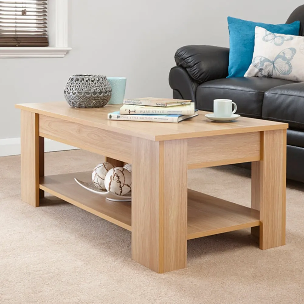 Oak Wood Lift Up Coffee Table - Brown image
