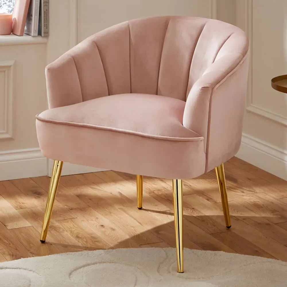 Pettine Plush Fabric Accent Chair - Pink, Velvet