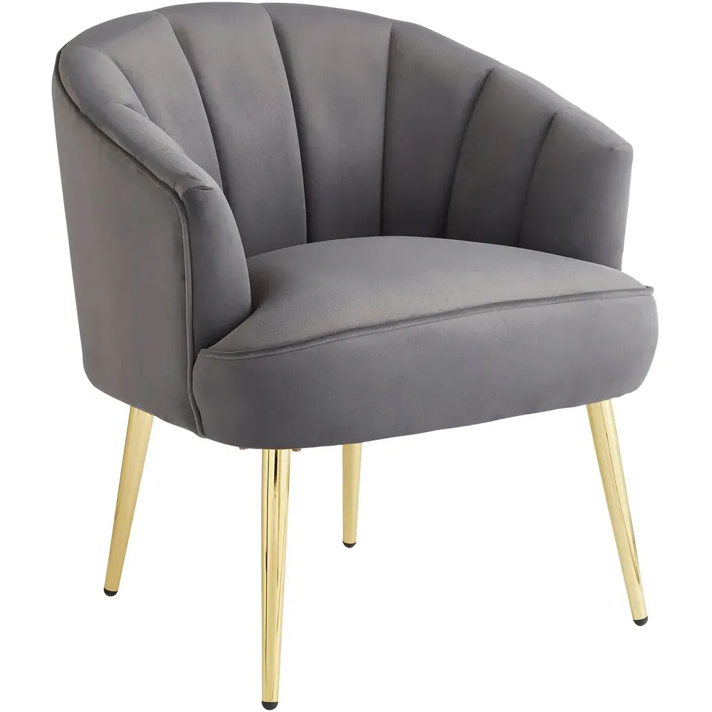 Pettine Plush Fabric Chair - Grey, Velvet