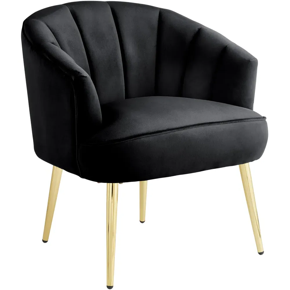 Pettine Scallop Accent Chair - Black, Velvet
