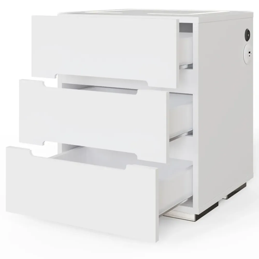 Riley 3 Drawer Bedside Table with Wireless Charging - White