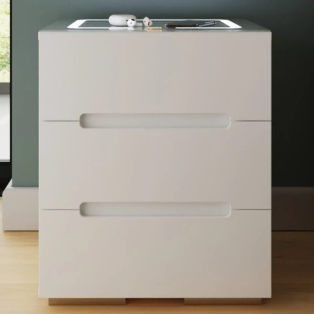 Riley 3 Drawer Bedside Table with Wireless Charging - White image