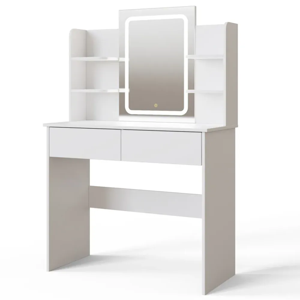 Sadie 2 Drawer 4 Shelf Dressing Table with LED Mirror - White