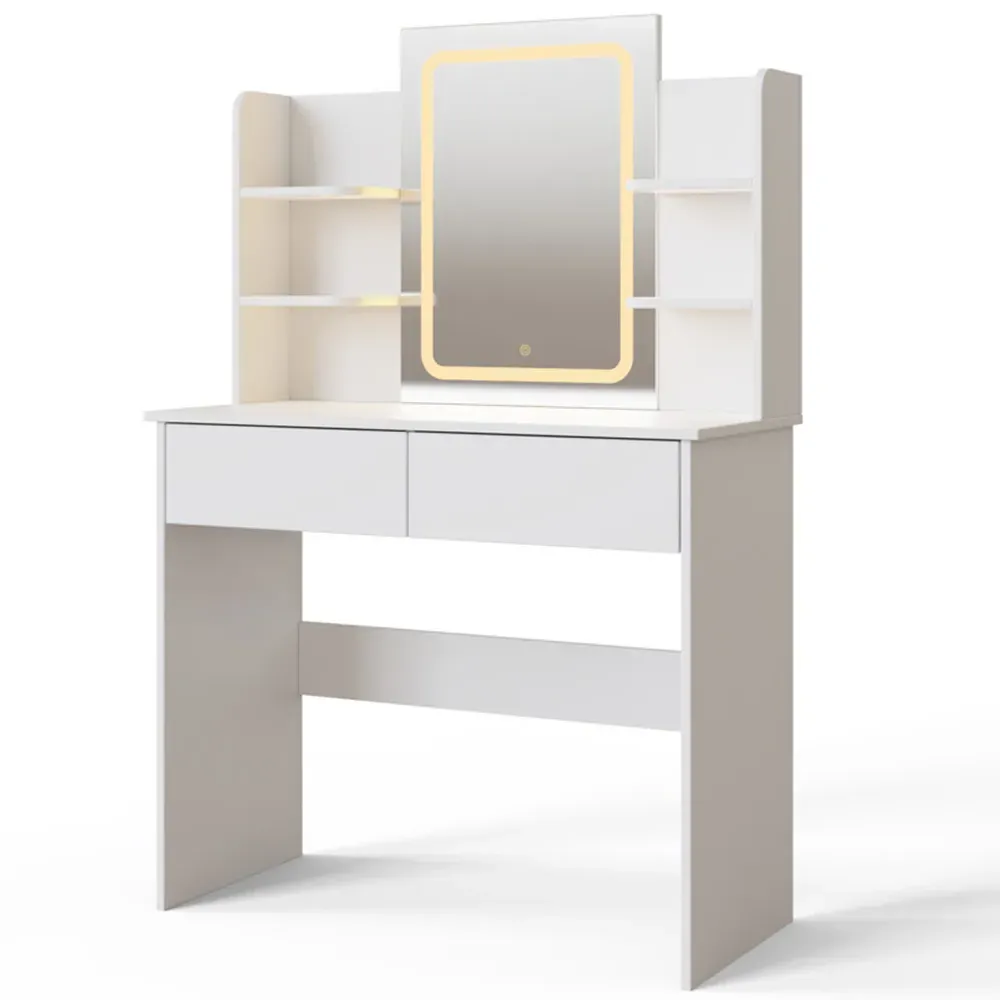 Sadie 2 Drawer 4 Shelf Dressing Table with LED Mirror - White