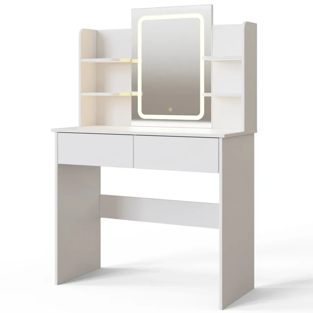 Sadie 2 Drawer 4 Shelf Dressing Table with LED Mirror - White