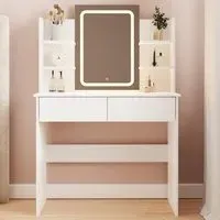 Sadie 2 Drawer 4 Shelf Dressing Table with LED Mirror - White
