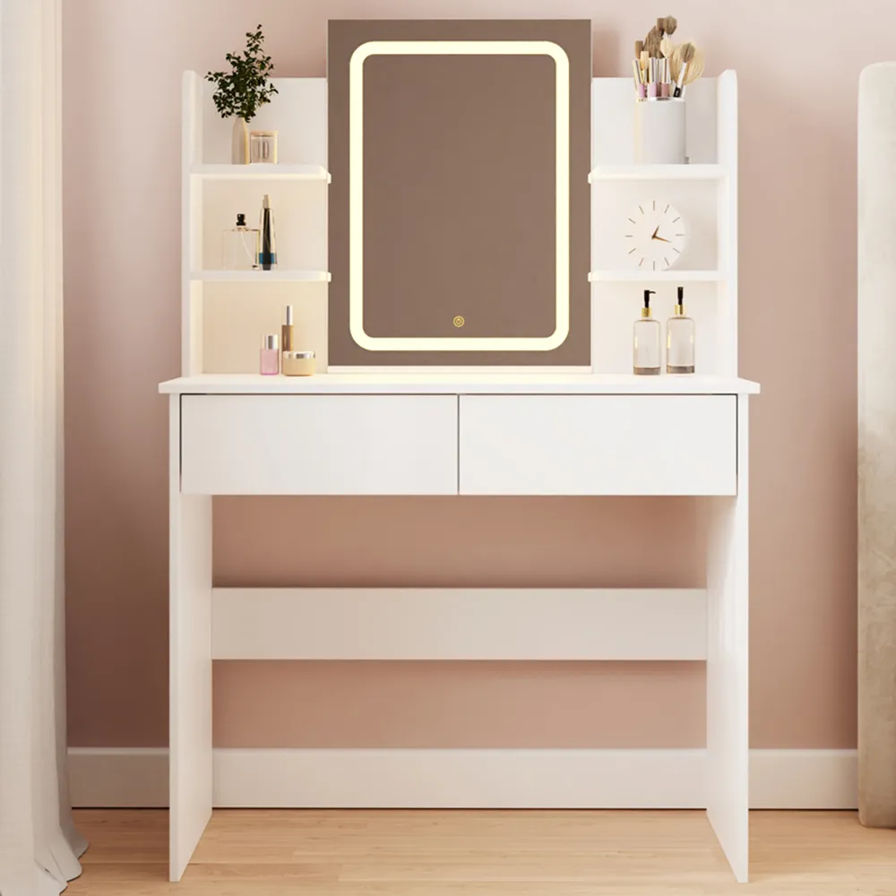 Sadie 2 Drawer 4 Shelf Dressing Table with LED Mirror - White