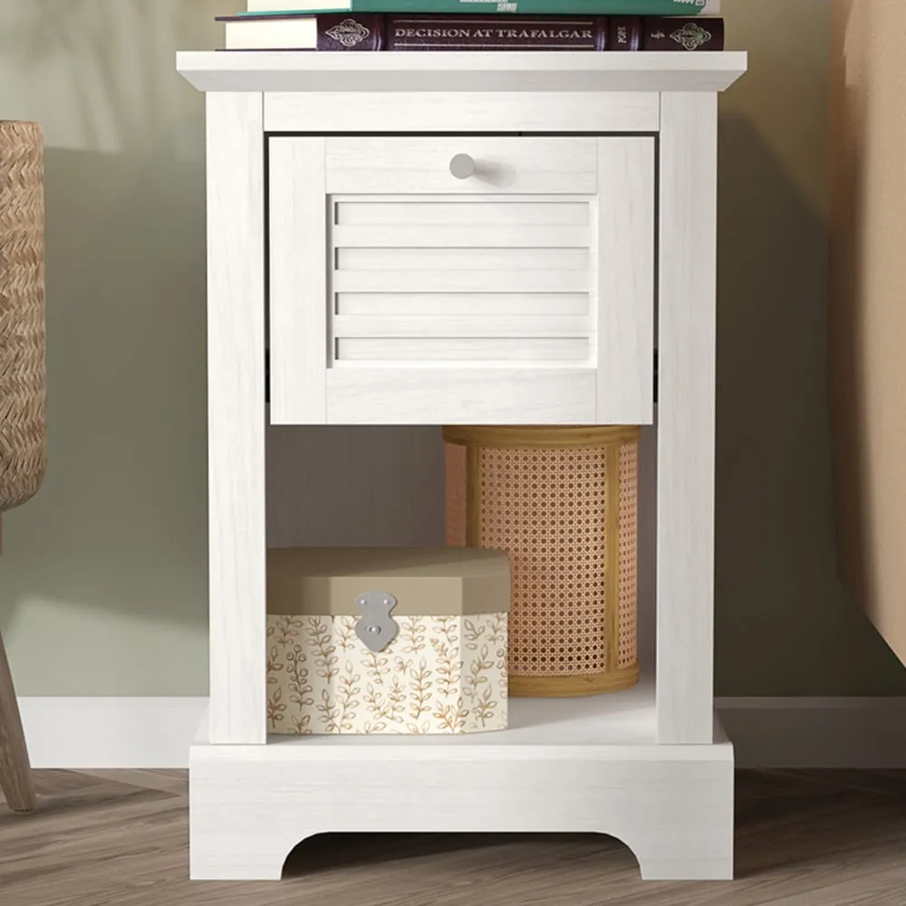 Salcombe Single Drawer Lamp Table - White, Oak