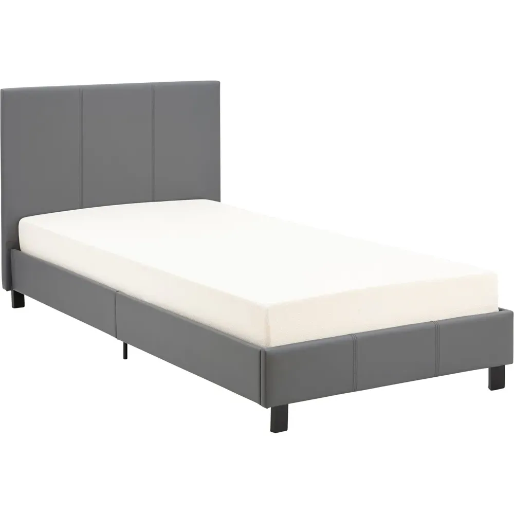 Single Bed Frame with H-Stitched Headboard - Grey, Faux Leather
