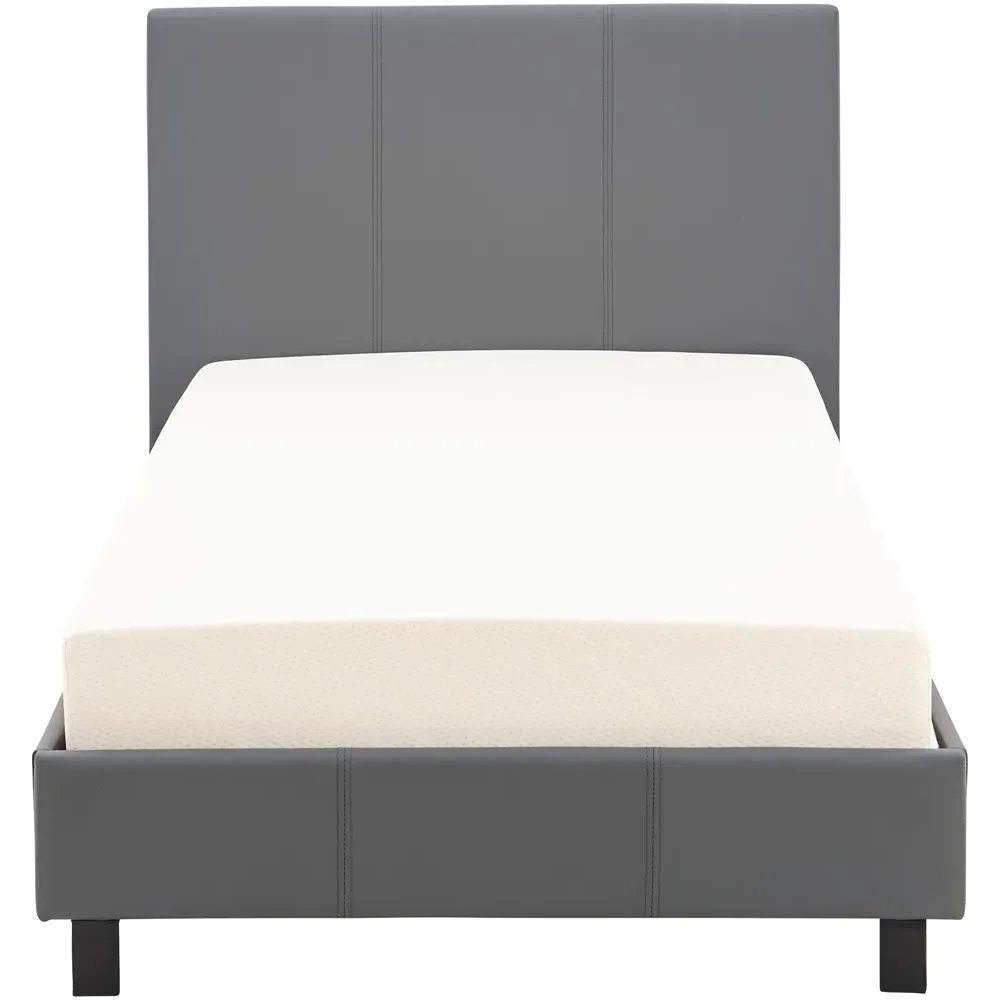 Single Bed Frame with H-Stitched Headboard - Grey, Faux Leather