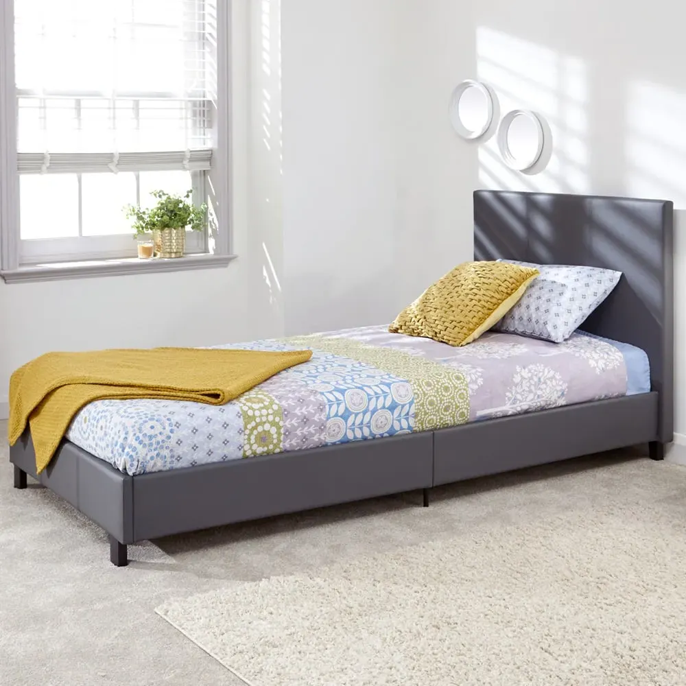 Single Bed Frame with H-Stitched Headboard - Grey, Faux Leather image