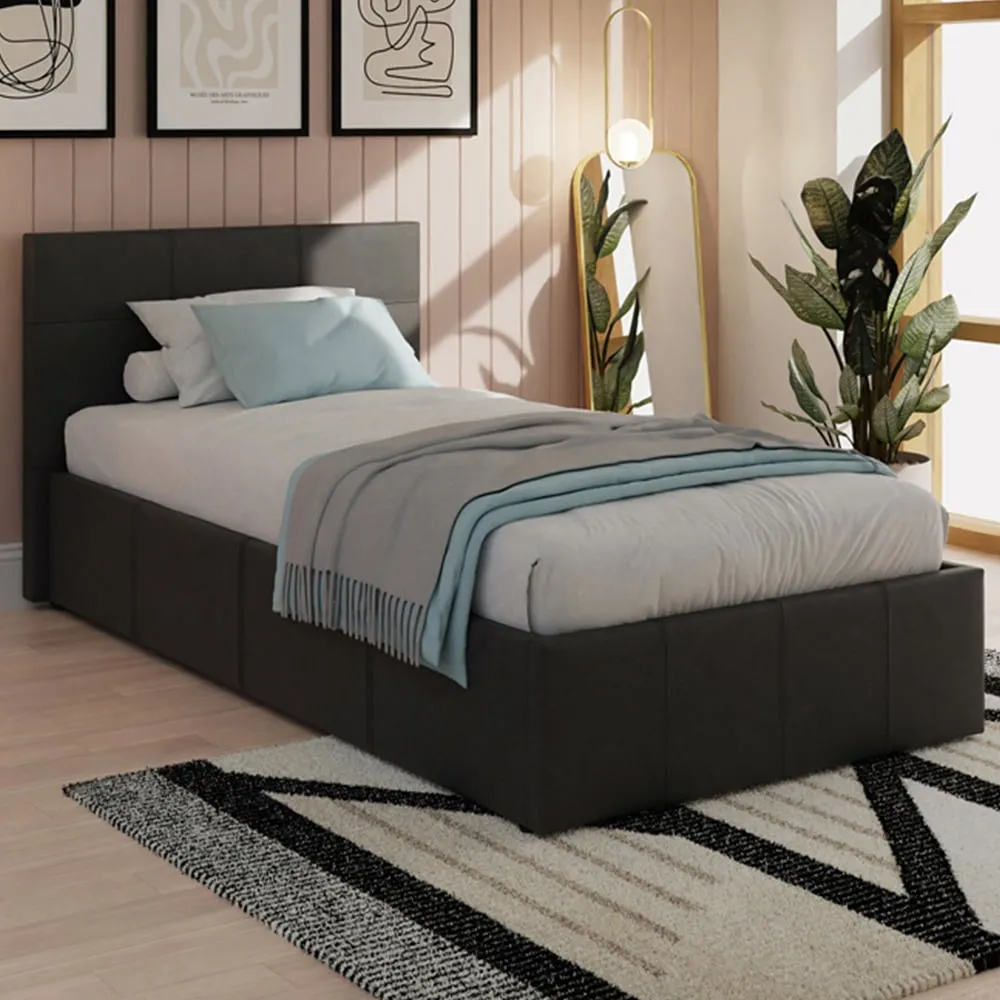 Single End Lift Ottoman Bed with Storage - Black, Faux Leather image