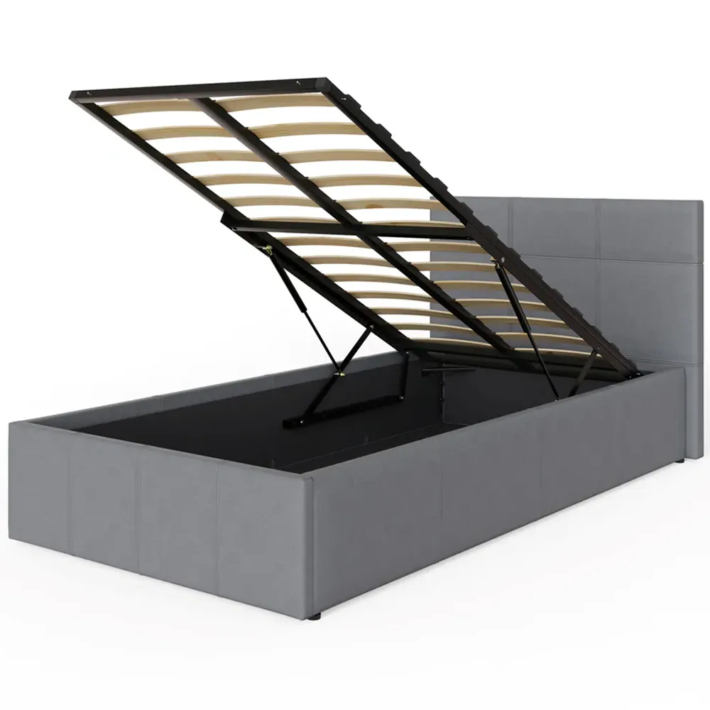 Single End Lift Ottoman Bed with Storage - Grey, Faux Leather