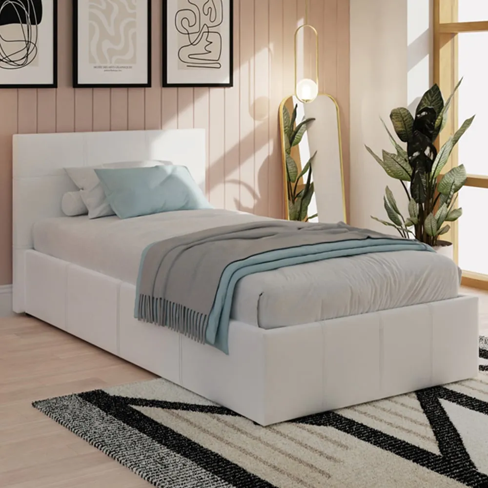 Single End Lift Ottoman Bed with Storage - White, Faux Leather