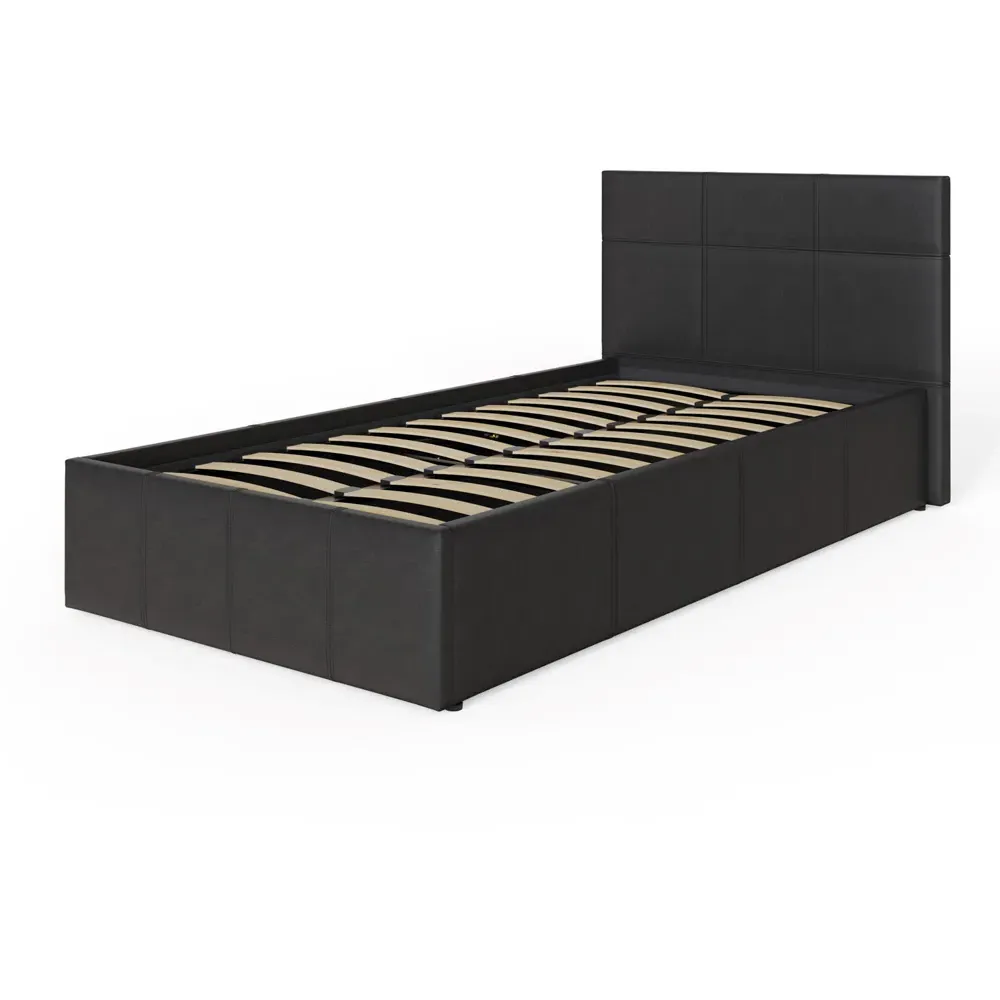 Single Ottoman Bed with Storage - Black, Faux Leather