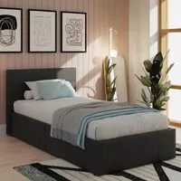 Single Ottoman Bed with Storage - Black, Faux Leather