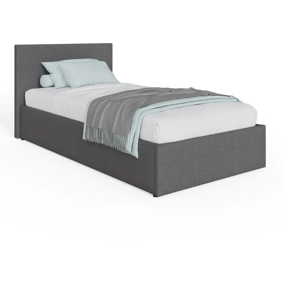 Single Ottoman Bed with Storage - Grey, Faux Leather