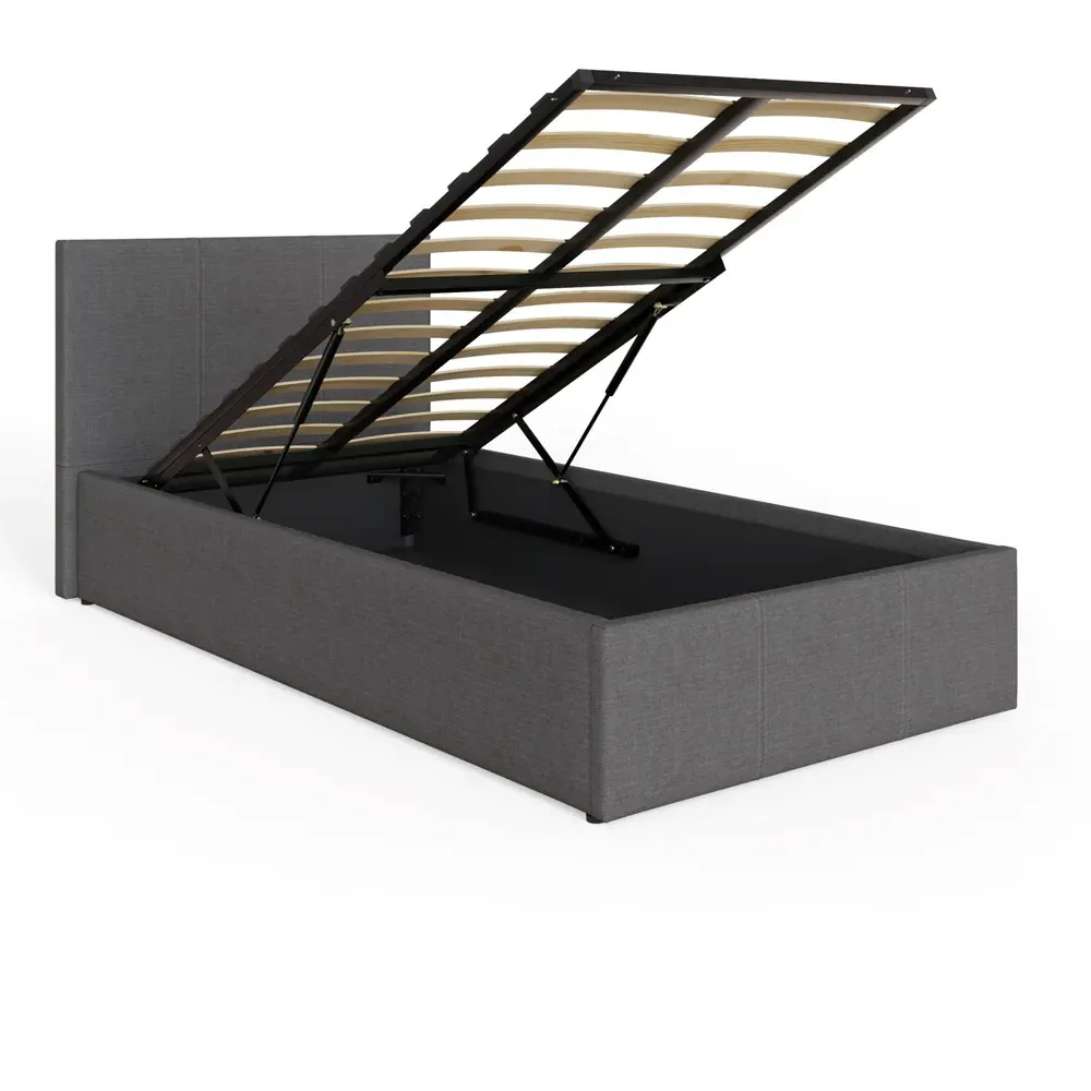 Single Ottoman Bed with Storage - Grey, Faux Leather