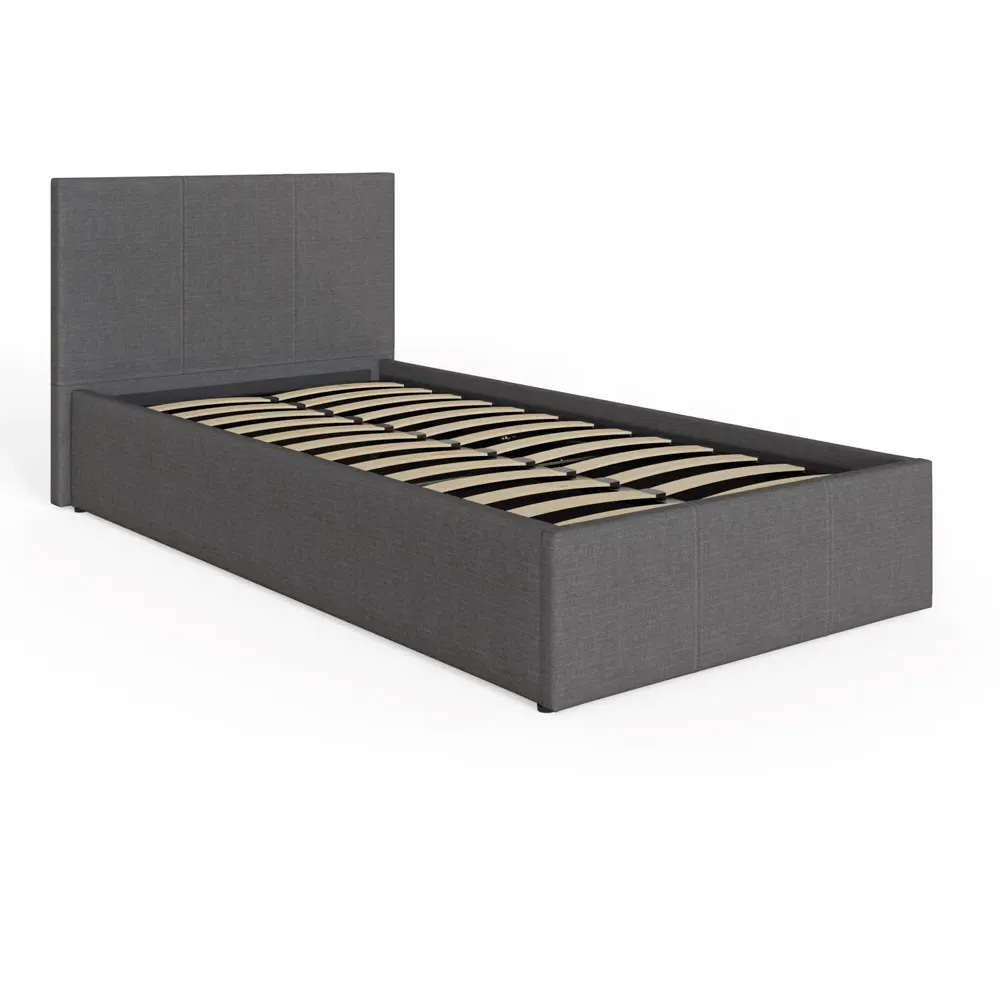 Single Ottoman Bed with Storage - Grey, Faux Leather