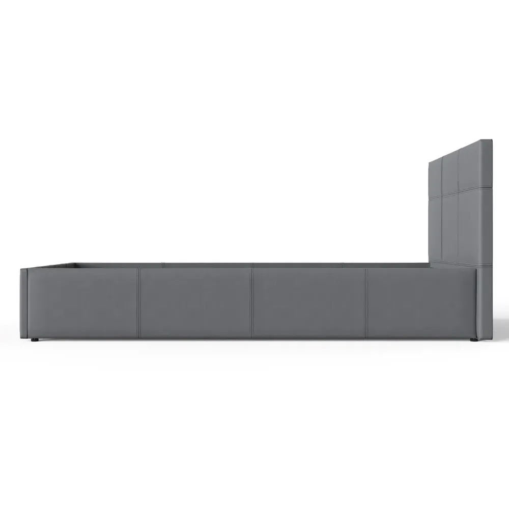 Single Ottoman Bed with Storage - Grey, Faux Leather