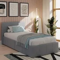 Single Ottoman Bed with Storage - Grey, Faux Leather