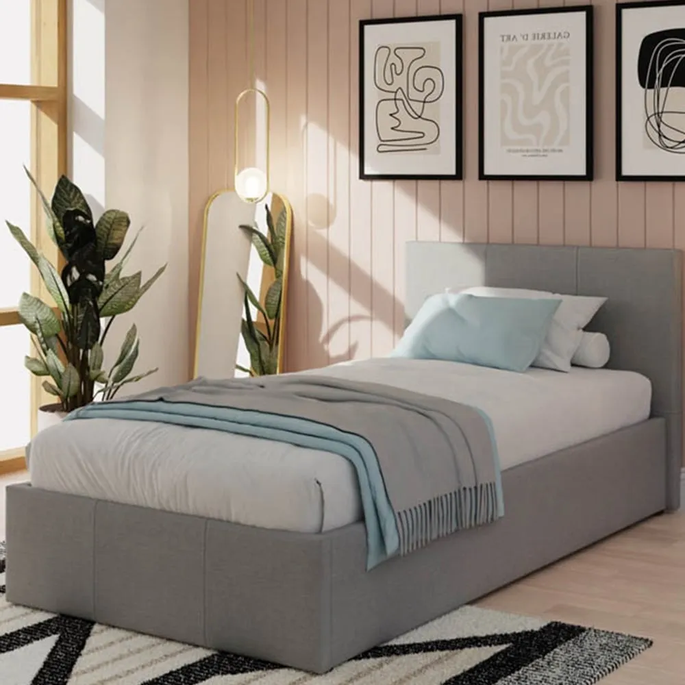 Single Ottoman Bed with Storage - Grey, Faux Leather