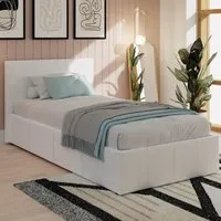 Single Ottoman Bed with Storage - White, Faux Leather