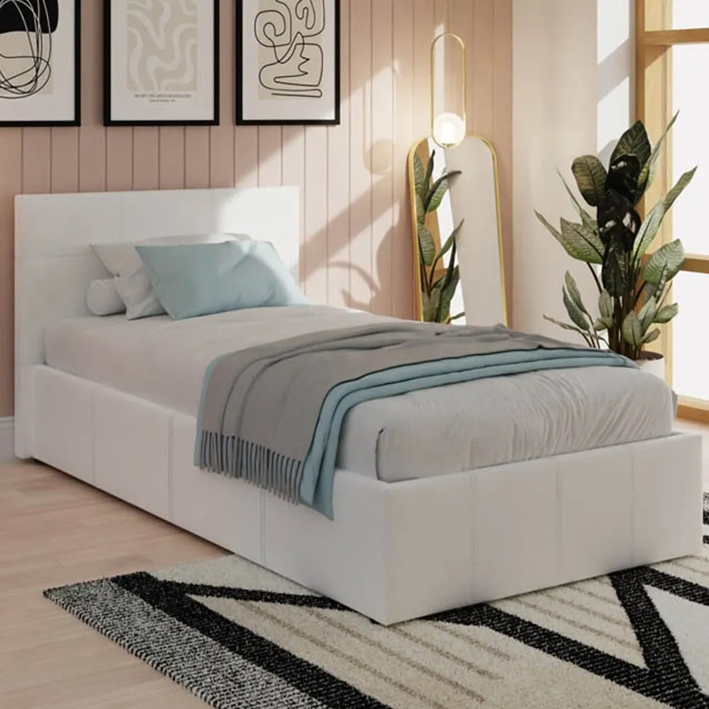 Single Ottoman Bed with Storage - White, Faux Leather image