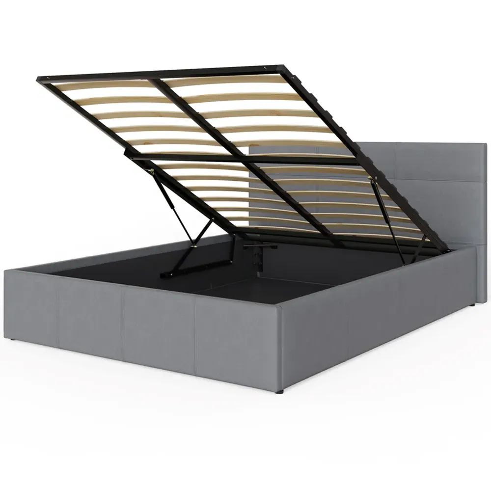 Small Double End Lift Ottoman Bed with Storage - Grey, Faux Leather