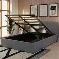 Small Double End Lift Ottoman Bed with Storage - Grey, Faux Leather