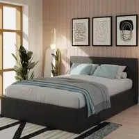 Small Double Ottoman Bed with Storage - Black, Faux Leather