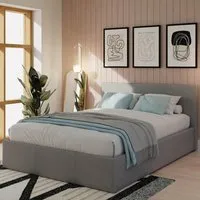 Small Double Ottoman Bed with Storage - Grey, Faux Leather