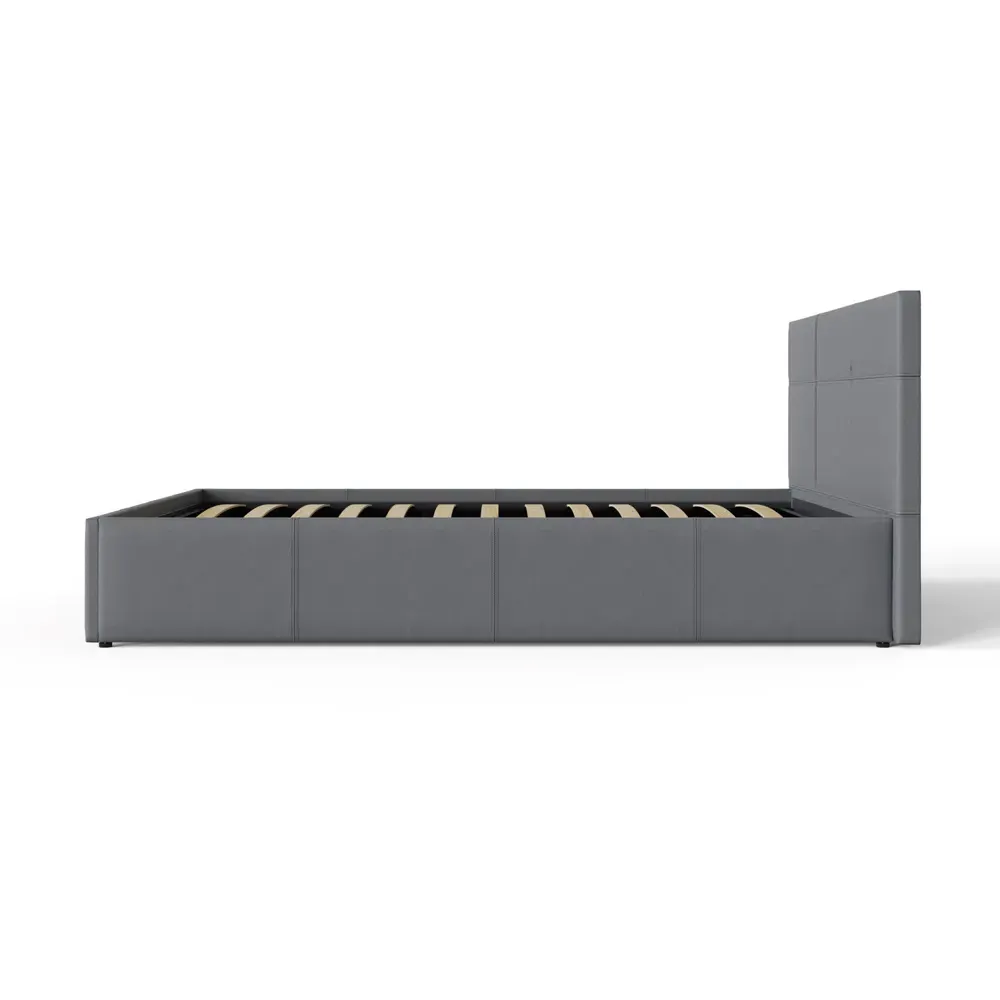 Small Double Ottoman Bed with Storage - Grey, Faux Leather