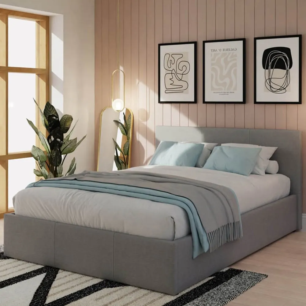 Small Double Ottoman Bed with Storage - Grey, Faux Leather